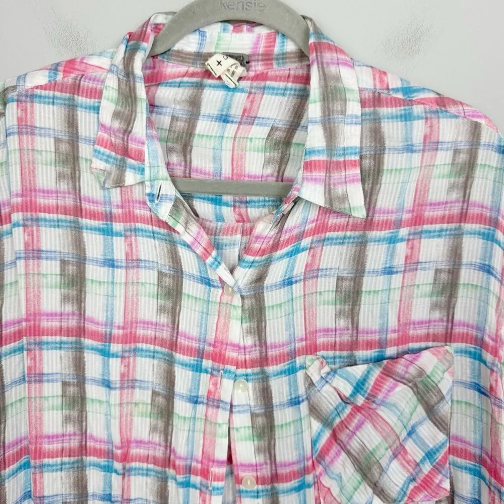 FREE PEOPLE | WE THE FREE Watercolor Plaid Button Down Shirt Women’s Size Small